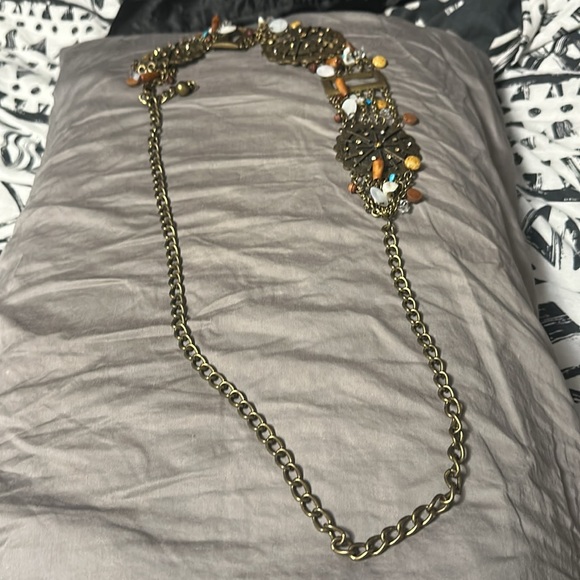 Chicos Vintage Gold metal chain belt medallion beaded Western Boho - Picture 5 of 5